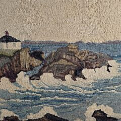 Extraordinary Pictorial Cliffside Lighthouse Hand Hooked Rug Carpet, 20th century