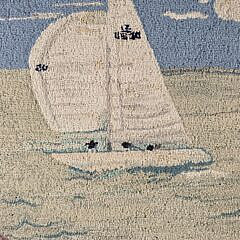 Vintage Pictorial Americas Cup Race Hand Hooked Rug Carpet, 20th century