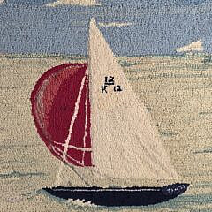 Vintage Pictorial Americas Cup Race Hand Hooked Rug Carpet, 20th century