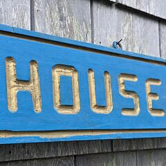 Vintage Carved and Painted Just-A-Mere House Quarterboard Sign, 20th century