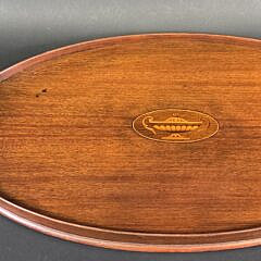 Antique Satinwood Urn Inlaid Mahogany Oval Serving Tray, circa 1920s