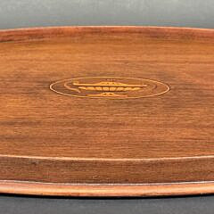 Antique Satinwood Urn Inlaid Mahogany Oval Serving Tray, circa 1920s