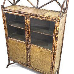 Antique English, “Tortoiseshell” Bamboo Two-Door Bookcase, 19th century