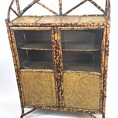 Antique English, “Tortoiseshell” Bamboo Two-Door Bookcase, 19th century