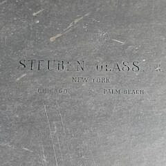 Set of Eight Signed Steuben Clear Glass Trumpet Form Champagne Glasses, 20th century