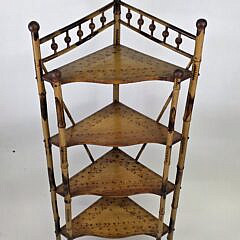 Antique English Bamboo Four-Tier Corner Etagere Bookshelf, 19th century
