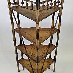 Antique English Bamboo Four-Tier Corner Etagere Bookshelf, 19th century