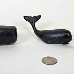 Three Cast Iron Graduating Sperm Whale Paper Weight Figurines, 20th century
