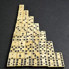 Complete Set of Antique Sailor Made Bone and Ebony Dominoes, 19th century