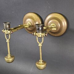 Pair of Antique Brass Nautical Gimbaled Ships Candlestick Holders, 19th century