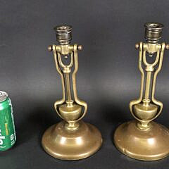 Pair of Antique Brass Nautical Gimbaled Ships Candlestick Holders, 19th century