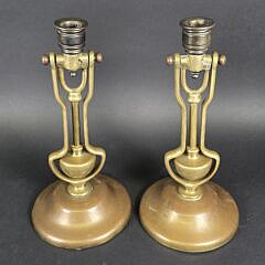 Pair of Antique Brass Nautical Gimbaled Ships Candlestick Holders, 19th century
