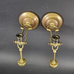 Pair of Antique Brass Nautical Gimbaled Ships Candlestick Holders, 19th century