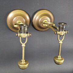 Pair of Antique Brass Nautical Gimbaled Ships Candlestick Holders, 19th century