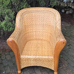 Pair of Coastal Rattan Open Arm Club Chairs