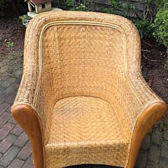 Pair of Coastal Rattan Open Arm Club Chairs