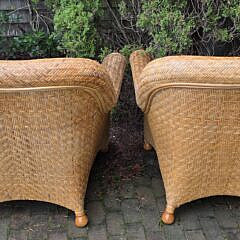 Pair of Coastal Rattan Open Arm Club Chairs
