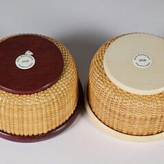 Pair of Dale Rutherford 2018 Nantucket Lightship Woven Coasters with Scrimshaw Disk