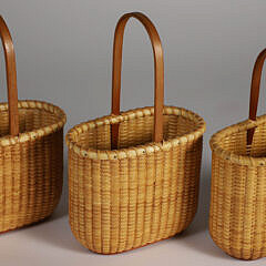 Three Oval Nantucket Lightship Baskets with Wooden Handles