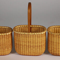 Three Oval Nantucket Lightship Baskets with Wooden Handles