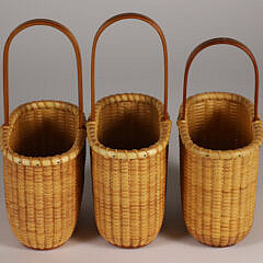 Three Oval Nantucket Lightship Baskets with Wooden Handles