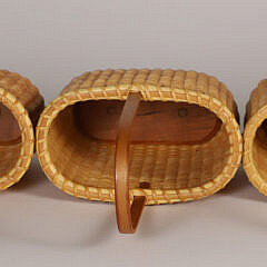 Three Oval Nantucket Lightship Baskets with Wooden Handles