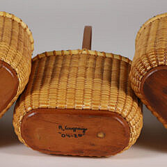 Three Oval Nantucket Lightship Baskets with Wooden Handles