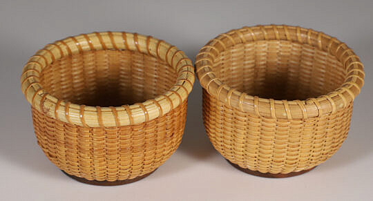 Pair of Nantucket Lightship Woven Basket Coasters by M.F.Dias