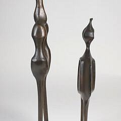 Two Contemporary Abstract Patina Bronze Figural Standing Sculptures