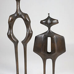 Two Contemporary Abstract Patina Bronze Figural Standing Sculptures
