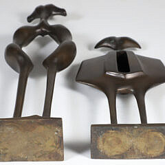 Two Contemporary Abstract Patina Bronze Figural Standing Sculptures