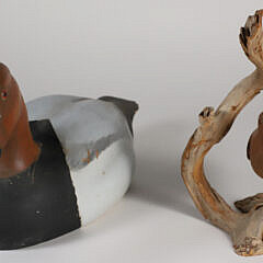 Jean Charles Berruet Carved and Painted Duck Decoy and Al Silva Carved Bird on Driftwood