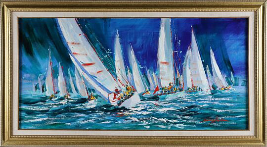 Kerry Hallam Oil on Canvas "Race Week"