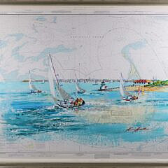 Kerry Hallam Acrylic on Nantucket Chart "Rounding Brant Point"