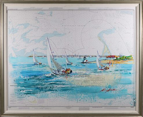 Kerry Hallam Acrylic on Nantucket Chart "Rounding Brant Point"