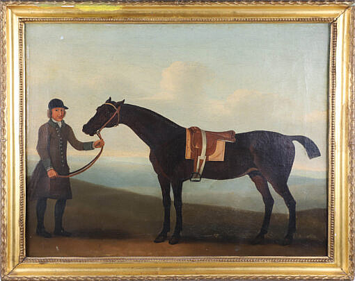 Oil on Canvas "Portrait of Horse and Trainer", 19th Century