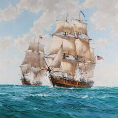 Barry Mason Oil on Linen “The Bow Shot H.M.S. Reindeer Engaging U.S.S. Wasp”