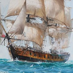 Barry Mason Oil on Linen “The Bow Shot H.M.S. Reindeer Engaging U.S.S. Wasp”