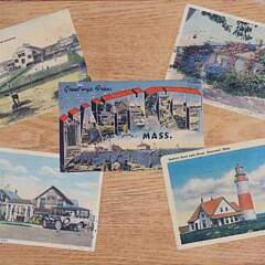 Contemporary Woven Nantucket Tray with Five Nantucket Postcards by East Ward Designs c. 2003