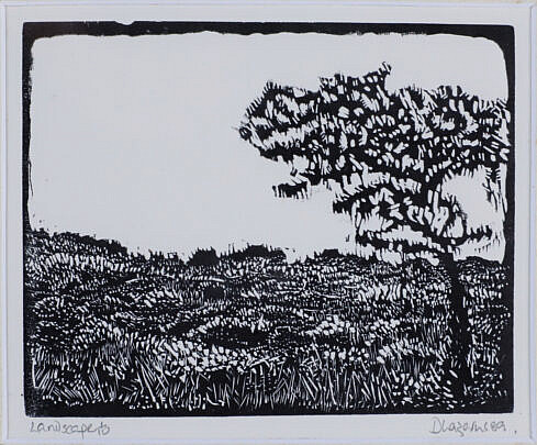 David Lazarus Limited Edition Wood Engraving, "Landscape", c. 1989, edition #1/20