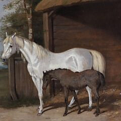 Antique Oil on Board “Horse and Foal”