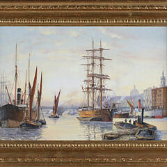Barry Mason Oil on Canvas "Evening Gole Thames below London Bridge"