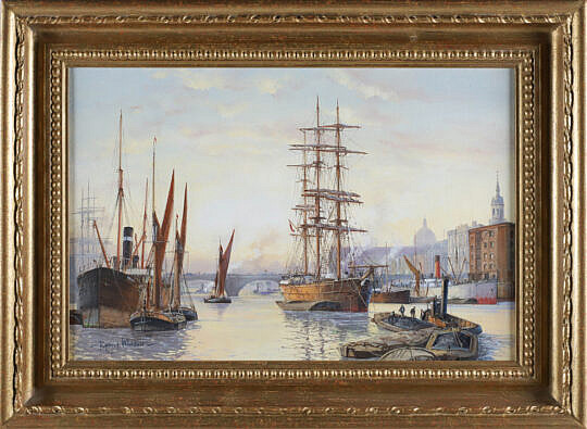 Barry Mason Oil on Canvas "Evening Gole Thames below London Bridge"