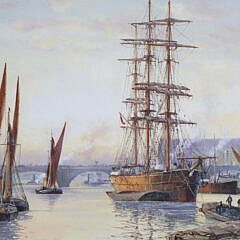 Barry Mason Oil on Linen “Evening Gold, Thames Below London Bridge”