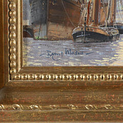 Barry Mason Oil on Linen “Evening Gold, Thames Below London Bridge”