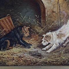 William Bright Morris Oil Painting “Two Terriers and Mouse Trap”
