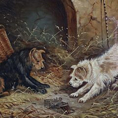 William Bright Morris Oil Painting “Two Terriers and Mouse Trap”