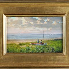 Douglas Flackman Oil on Canvas "A Couple Enjoying the Harbor View"