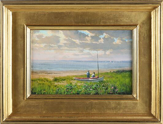 Douglas Flackman Oil on Canvas "A Couple Enjoying the Harbor View"