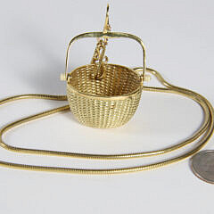 Signed Diana Kim England 18k Yellow Gold Limited Edition Nantucket Basket Pendant and Chain